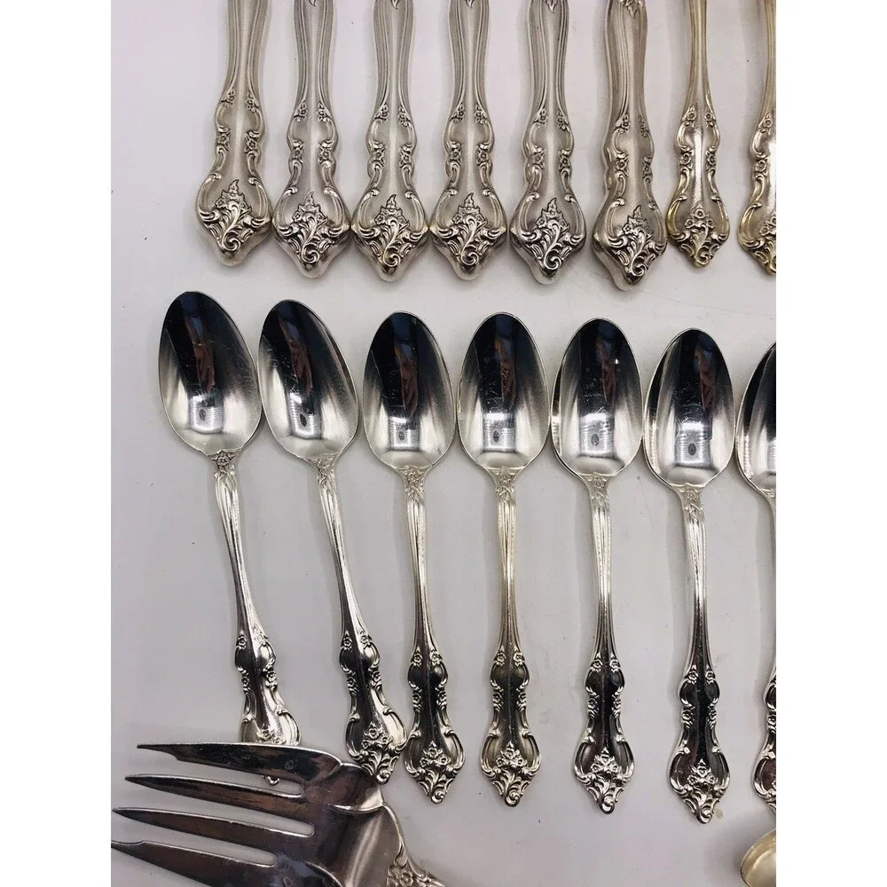 International Deep Silver Inlaid ORLEANS Flatware Set 53pc Vintage Silverplate